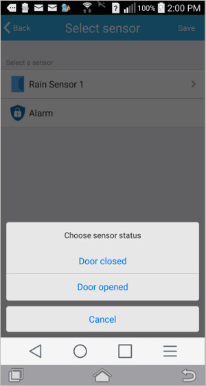 choosing the condition for the rain sensor