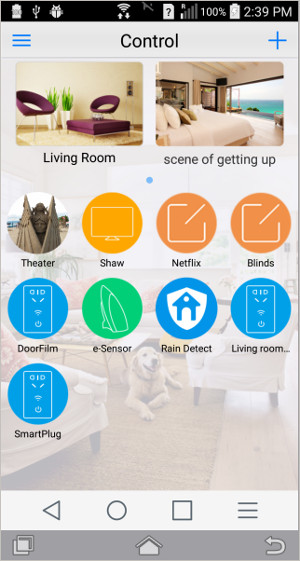 home screen for controller to activate blinds via WiFi hub when temperature changes