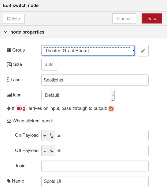 setting the pass-through property of a UI SWITCH node keeps it synchronized with other modes of operation