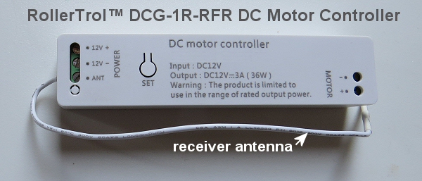 single channel RF radio receiver motor controller for blinds, shades, window openers